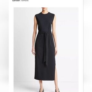Vince Cotton Sleeveless Wrap Dress, Self Tie Belt, Black